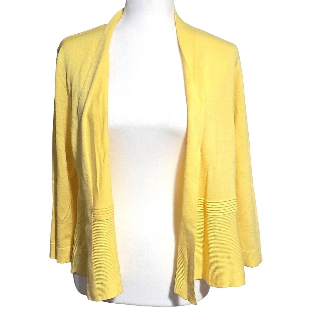 Bright 89th + Madison Cardigan Women Large Sunshine‎ Yellow Ribbed Open Front